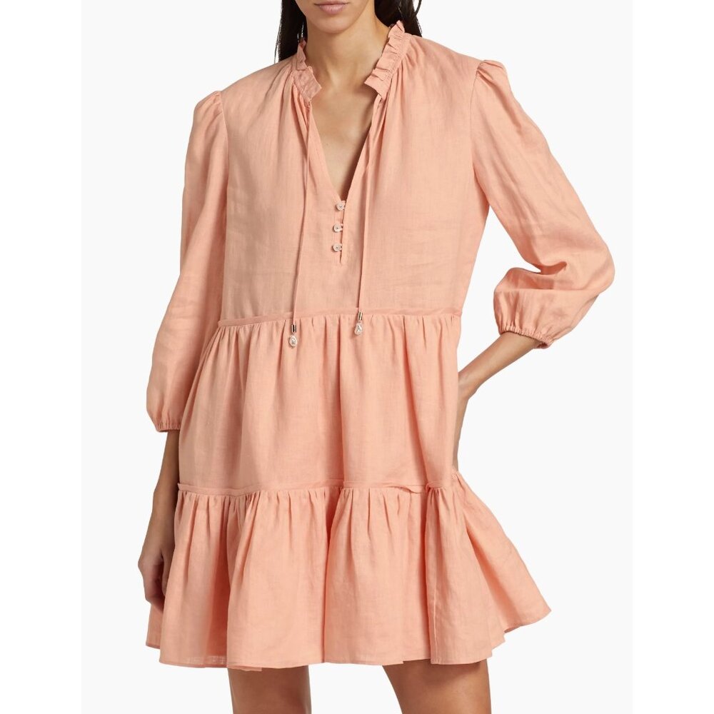 NWT Veronica Beard  Hawken Orange Linen Tiered Minidress Size 8
